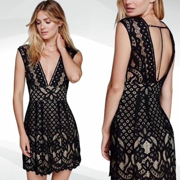 Free People Dresses & Skirts - FP1 Free People One Million Lovers Black Lace A-Line Mini Dress Size 4 NWT Wome